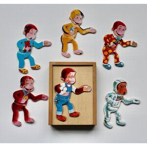 Schylling Curious George Moody Wooden Puzzle Box 18 Pieces